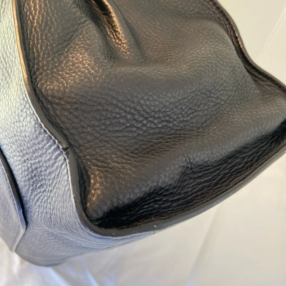 Vince Camuto Black Leather Tote Bag Elvan Style Gold Hardware Work Bag - Picture 15 of 16